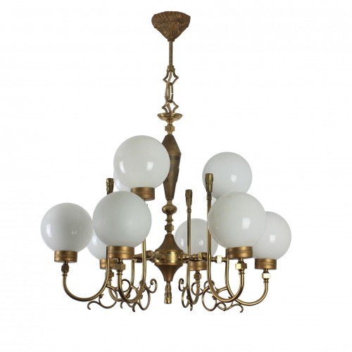 Mosiężny żyrandol ze szklanymi...