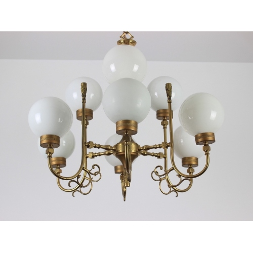 Mosiężny żyrandol ze szklanymi...