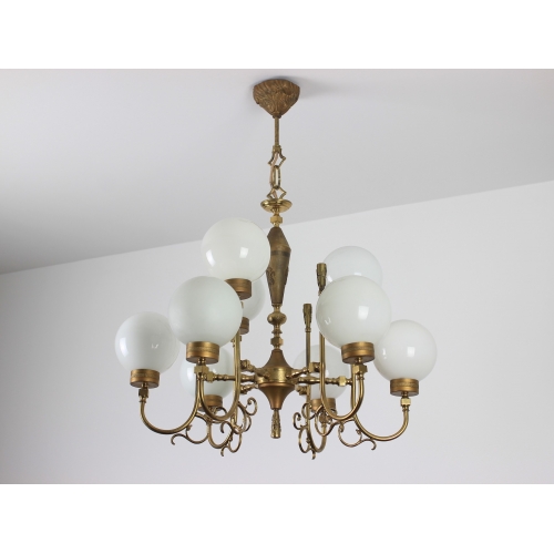 Mosiężny żyrandol ze szklanymi...