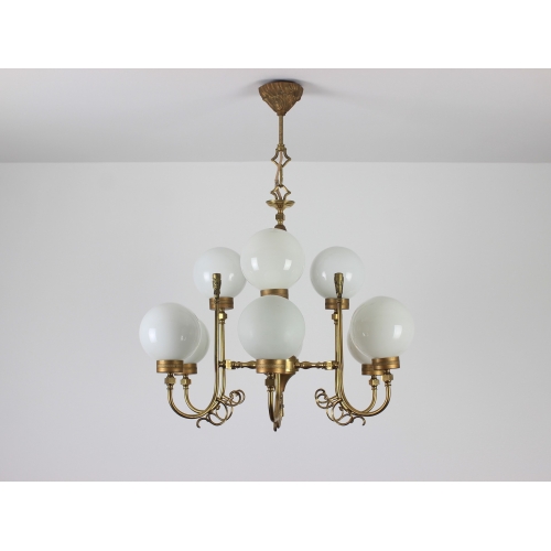 Mosiężny żyrandol ze szklanymi...