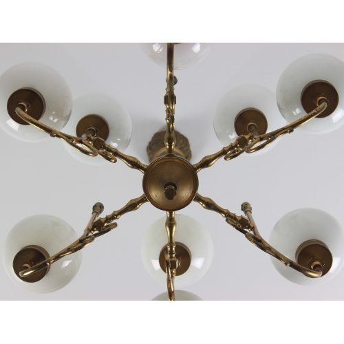 Mosiężny żyrandol ze szklanymi...