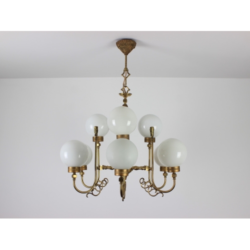 Mosiężny żyrandol ze szklanymi...