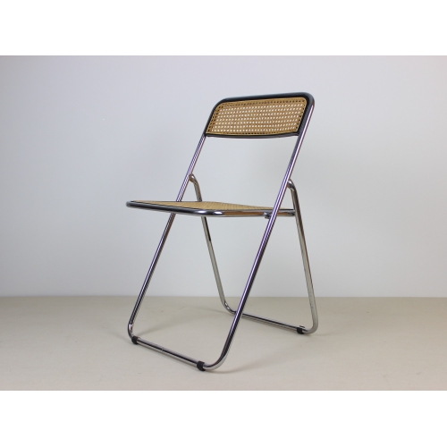 Chromowane składane krzesło z rafią,...