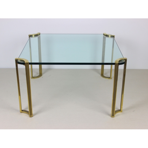 Stolik kawowy, szkło i mosiądz, proj....