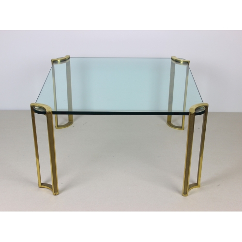 Stolik kawowy, szkło i mosiądz, proj....