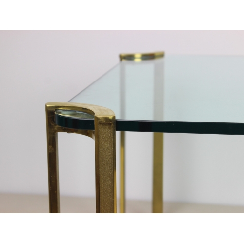 Stolik kawowy, szkło i mosiądz, proj....