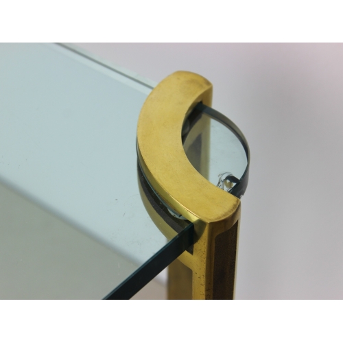 Stolik kawowy, szkło i mosiądz, proj....