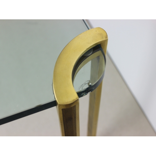 Stolik kawowy, szkło i mosiądz, proj....