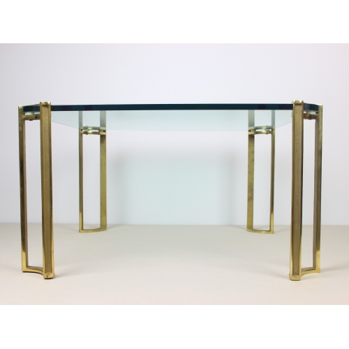 Stolik kawowy, szkło i mosiądz, proj....