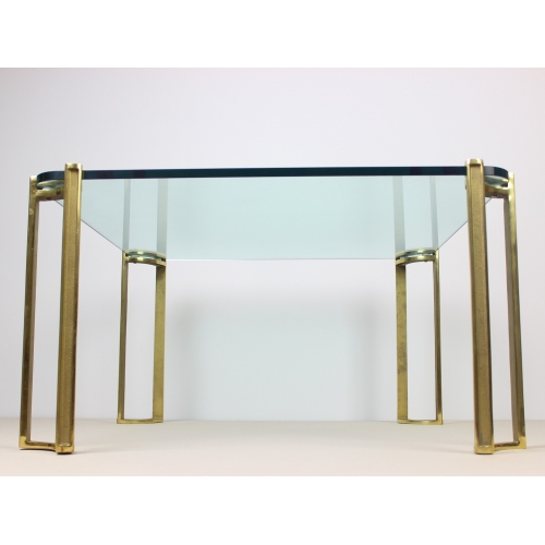 Stolik kawowy, szkło i mosiądz, proj....